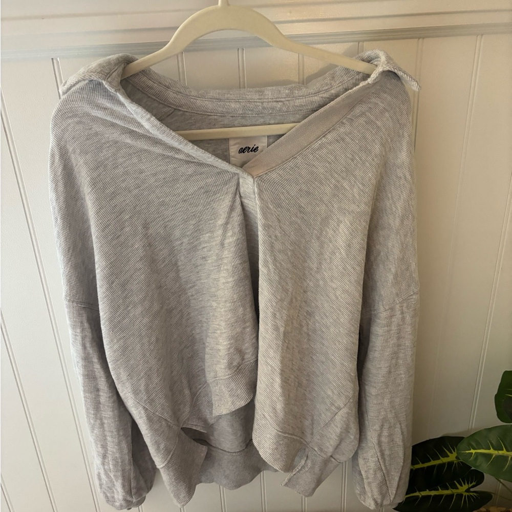Aerie Light Gray Knit Hoodie